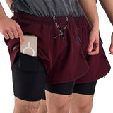 ZYNK® Men’s 2-in-1 Running Shorts (2-Pack) with Compression Liner & Pockets (Black - Grey (Black)