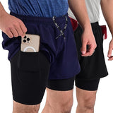 ZYNK® Men’s 2-in-1 Running Shorts (2-Pack) with Compression Liner & Pockets (Black - Grey (Black)