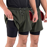 ZYNK® Men’s 2-in-1 Running Shorts (2-Pack) with Compression Liner & Pockets (Black - Grey (Black)