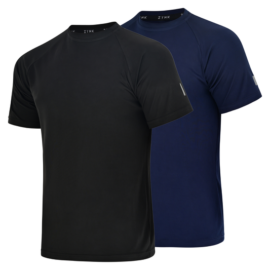 ZYNK® Men’s 2-Pack Quick-Dry Gym T-Shirts with Reflective Detail Plain ( Black - Navy )