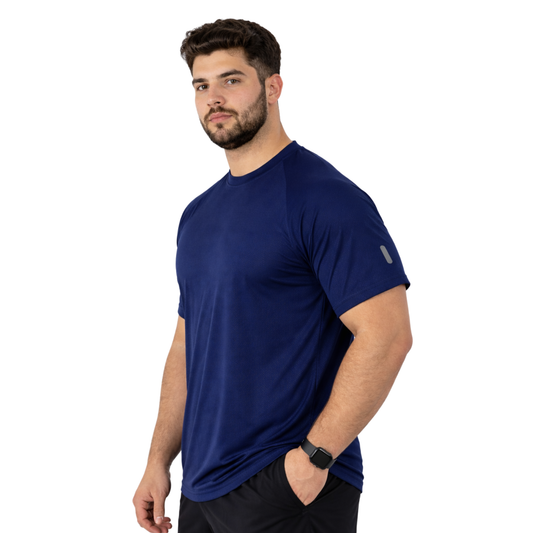 ZYNK® Men’s Quick-Dry Gym T-Shirt with Reflective Detail (XXL–4XL) (Plain Navy)