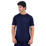 ZYNK® Men's Breathable Quick-Dry Gym T-Shirt with Reflective Sleeves - Plain Navy