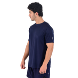 ZYNK® Men's Breathable Quick-Dry Gym T-Shirt with Reflective Sleeves - Plain Navy