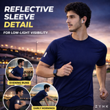 ZYNK® Men's Breathable Quick-Dry Gym T-Shirt with Reflective Sleeves - Plain Navy
