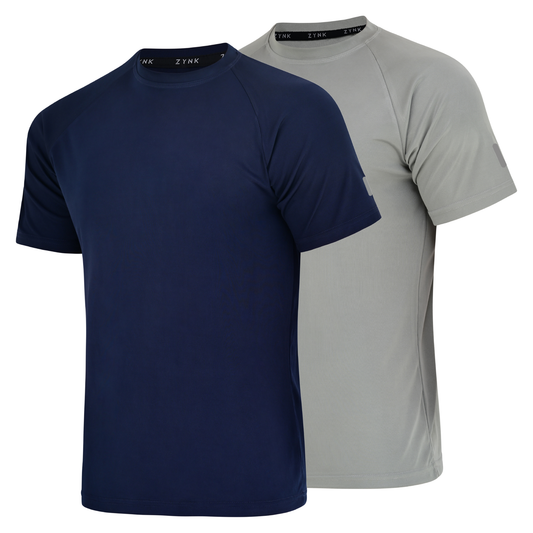 ZYNK® Men’s 2-Pack Quick-Dry Gym T-Shirts with Reflective Detail Plain ( Navy - Grey )