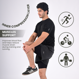 ZYNK® Men’s 2-in-1 Running Shorts (2-Pack) with Compression Liner & Pockets (Grey (Black)