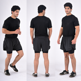 ZYNK® Men’s 2-in-1 Running Shorts (2-Pack) with Compression Liner & Pockets (Grey (Black)