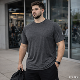 ZYNK® Men’s Quick-Dry Gym T-Shirt with Reflective Detail (XXL–4XL) (Melange Black)
