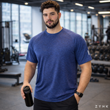 ZYNK® Men’s Quick-Dry Gym T-Shirt with Reflective Detail (XXL–4XL) (Melange Navy)