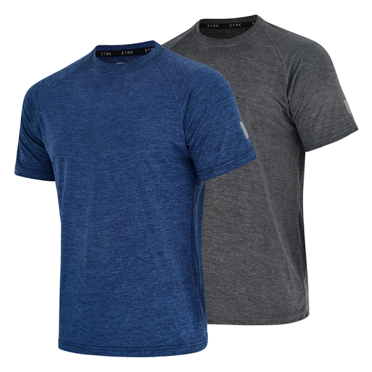ZYNK® Men’s 2-Pack Quick-Dry Gym T-Shirts with Reflective Detail Melange ( Black - Navy )