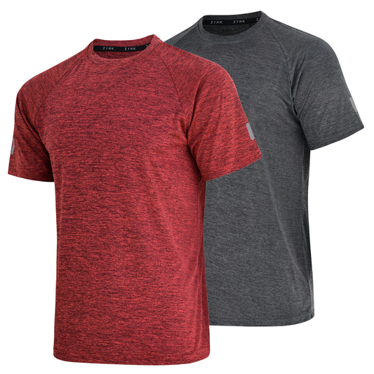 ZYNK® Men’s 2-Pack Quick-Dry Gym T-Shirts with Reflective Detail Melange ( Black - Maroon )