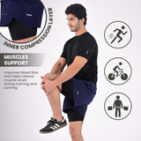 ZYNK® Men’s 2-in-1 Running Shorts (2-Pack) with Compression Liner & Pockets (Black - Navy (Black)