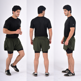 Men’s 2-in-1 Running Shorts with Compression Liner & Pockets - Black - Olive