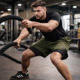 Men’s 2-in-1 Running Shorts with Compression Liner & Pockets - Black - Olive
