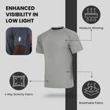 Men's Breathable Quick-Dry Gym T-Shirt with Reflective Sleeves - Plain Gray