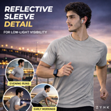 Men's Breathable Quick-Dry Gym T-Shirt with Reflective Sleeves - Plain Gray
