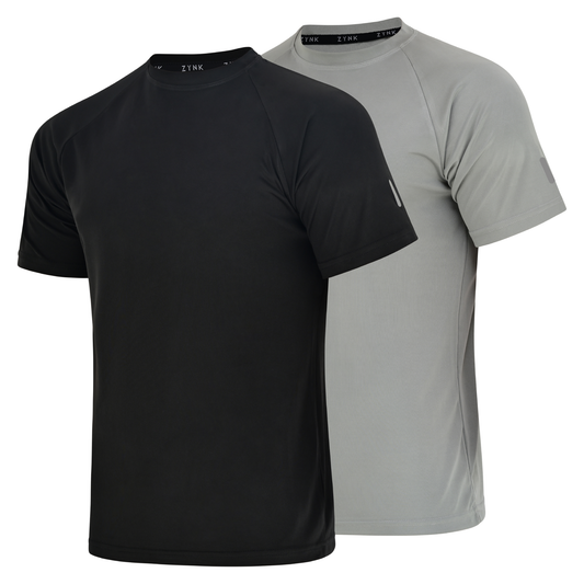 ZYNK® Men’s 2-Pack Quick-Dry Gym T-Shirts with Reflective Detail Plain ( Black - Grey )