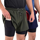 ZYNK® Men’s 2-in-1 Running Shorts (2-Pack) with Compression Liner & Pockets    (Black (Black)