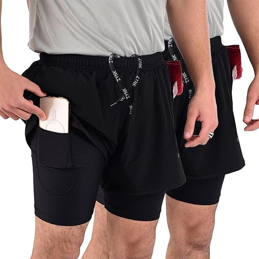 ZYNK® Men’s 2-in-1 Running Shorts (2-Pack) with Compression Liner & Pockets    (Black (Black)
