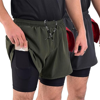 ZYNK® Men’s 2-in-1 Running Shorts (2-Pack) with Compression Liner & Pockets    (Black (Black)