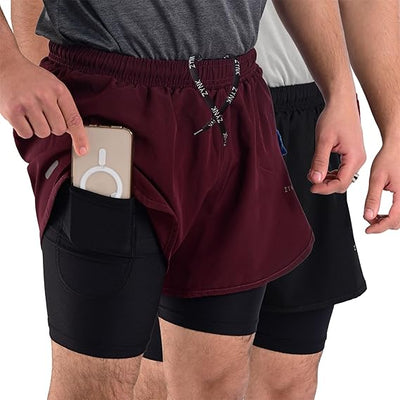 ZYNK® Men’s 2-in-1 Running Shorts (2-Pack) with Compression Liner & Pockets    (Black (Black)
