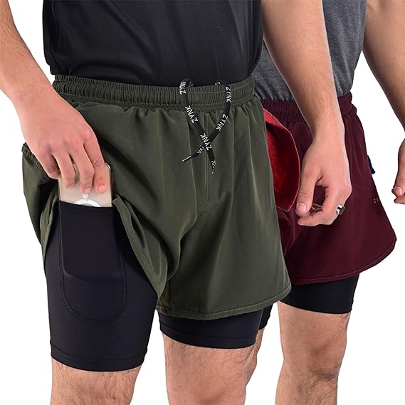 ZYNK® Men’s 2-in-1 Running Shorts (2-Pack) with Compression Liner & Pockets    (Black (Black)