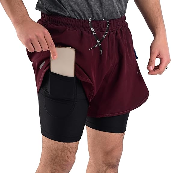 ZYNK® Men’s 2-in-1 Running Shorts with Compression Liner & Pockets