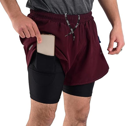 ZYNK® Men’s 2-in-1 Running Shorts with Compression Liner & Pockets