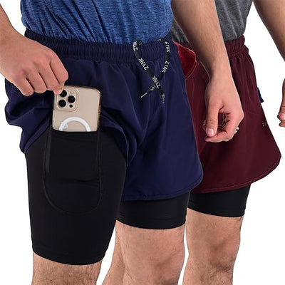 ZYNK® Men’s 2-in-1 Running Shorts (2-Pack) with Compression Liner & Pockets    (Black (Black)