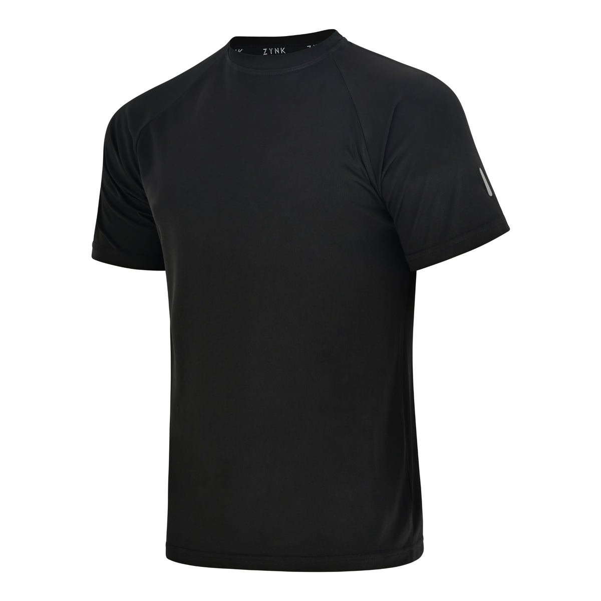 ZYNK® Men's Breathable Quick-Dry Gym T-Shirt with Reflective Sleeves - Plain Black