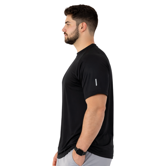 ZYNK® Men’s Quick-Dry Gym T-Shirt with Reflective Detail (XXL–4XL)      (Plain Black)