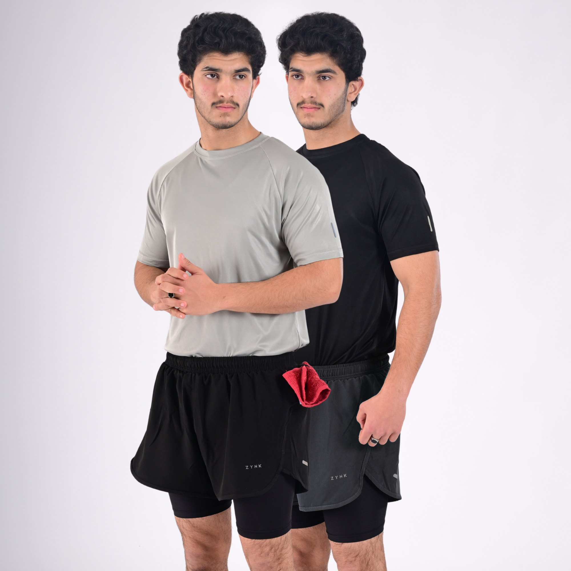 ZYNK® Men’s 2-in-1 Running Shorts (2-Pack) with Compression Liner & Pockets    (Black - Grey (Black)