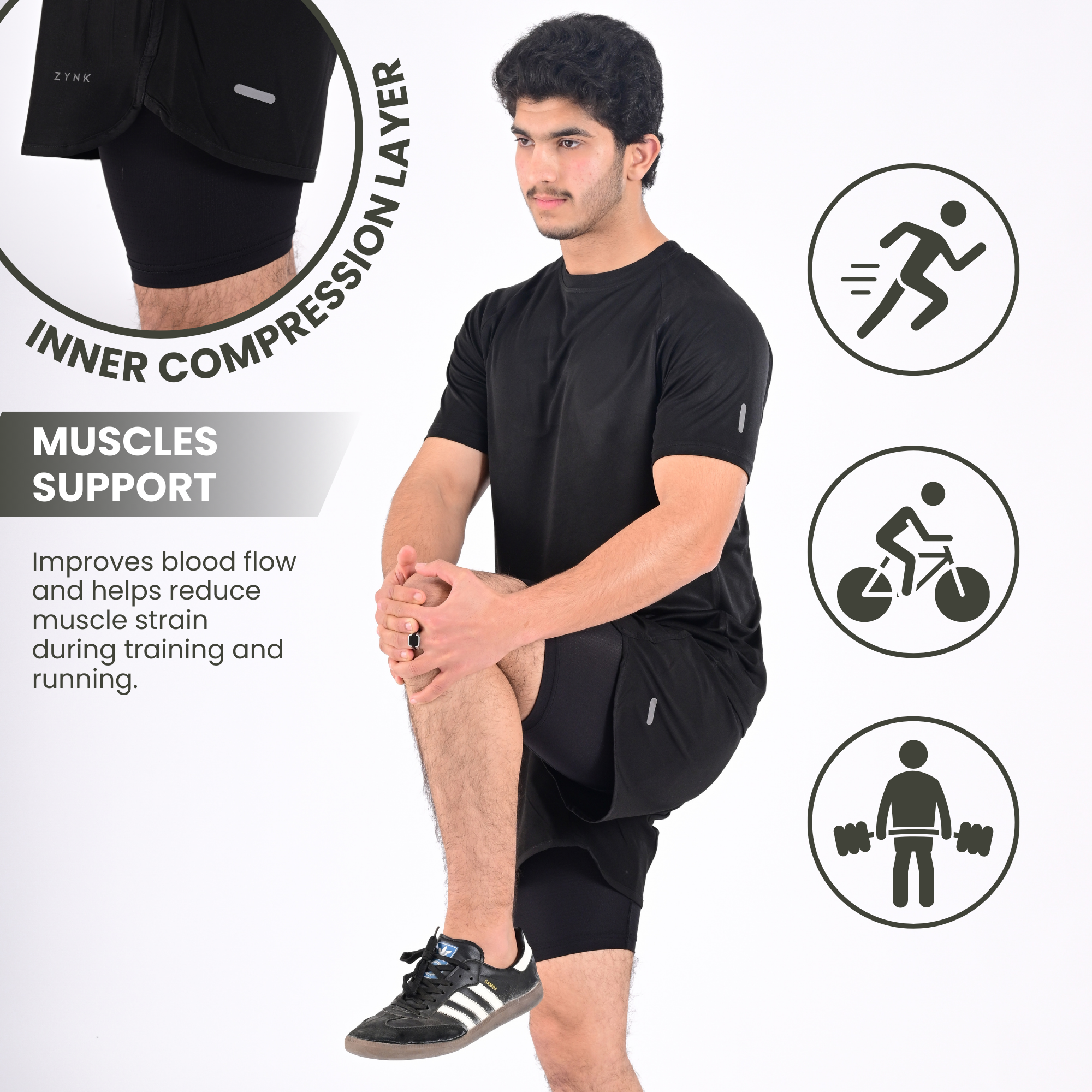 ZYNK® Men’s 2-in-1 Running Shorts (2-Pack) with Compression Liner & Pockets    (Black - Grey (Black)