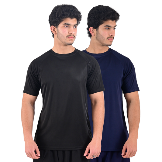 ZYNK® Men’s 2-Pack Quick-Dry Gym T-Shirts with Reflective Detail      Plain ( Black - Navy )