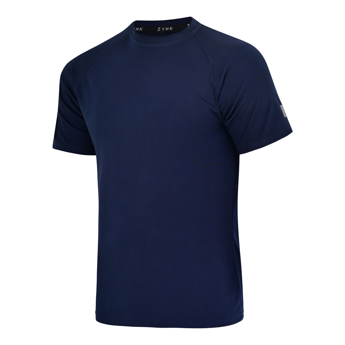 ZYNK® Men's Breathable Quick-Dry Gym T-Shirt with Reflective Sleeves - Plain Navy