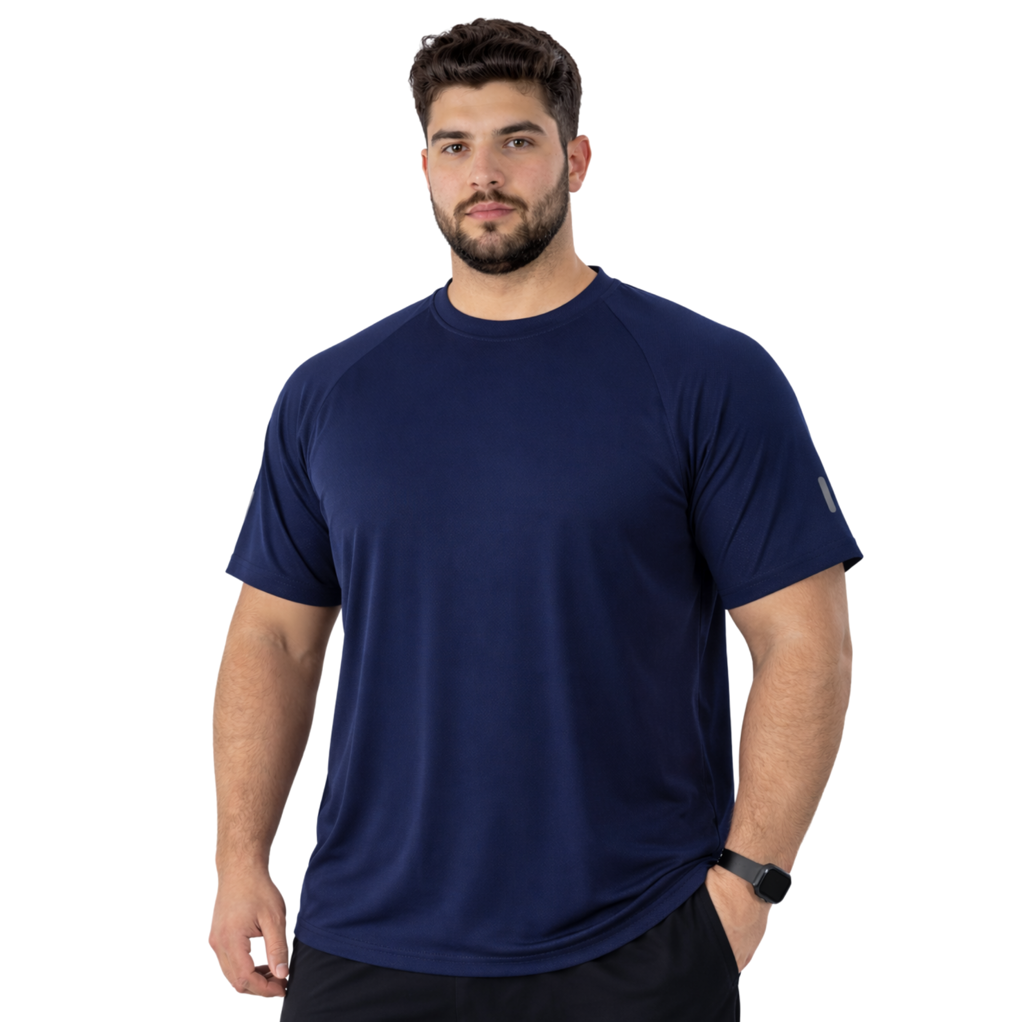 ZYNK® Men’s Quick-Dry Gym T-Shirt with Reflective Detail (XXL–4XL)      (Melange Navy)