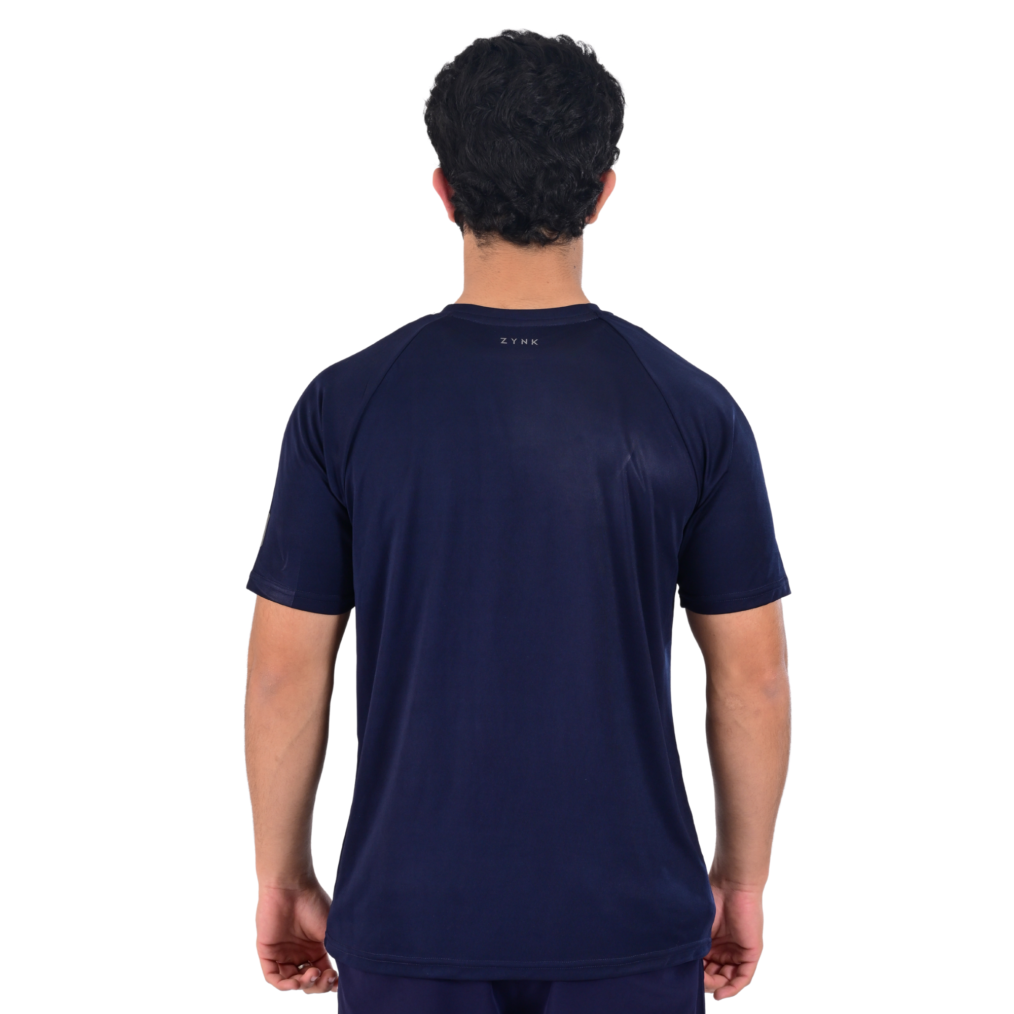 ZYNK® Men's Breathable Quick-Dry Gym T-Shirt with Reflective Sleeves - Plain Navy