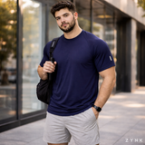 ZYNK® Men’s Quick-Dry Gym T-Shirt with Reflective Detail (XXL–4XL)      (Plain Navy)