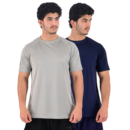 ZYNK® Men’s 2-Pack Quick-Dry Gym T-Shirts with Reflective Detail      Plain ( Navy - Grey )