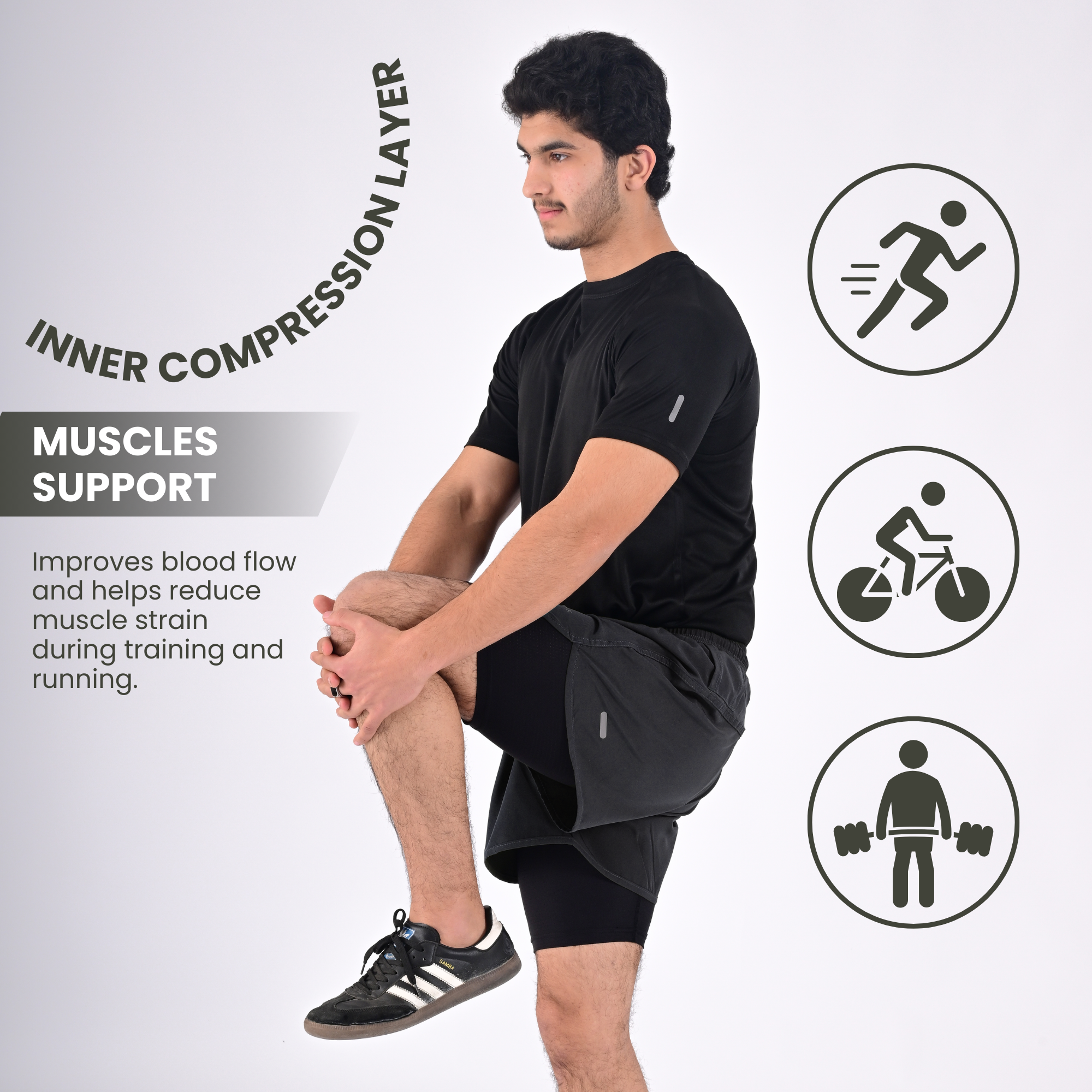 ZYNK® Men’s 2-in-1 Running Shorts (2-Pack) with Compression Liner & Pockets    (Grey (Black)