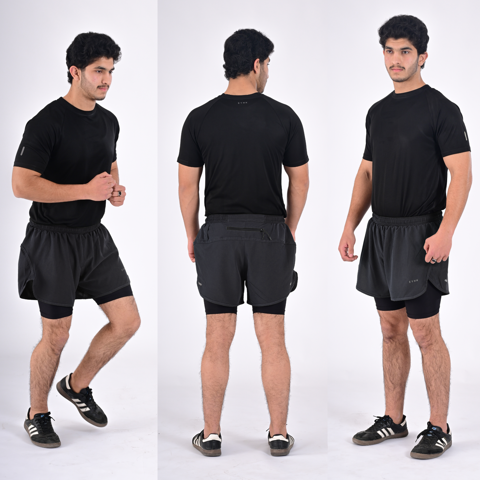 ZYNK® Men’s 2-in-1 Running Shorts (2-Pack) with Compression Liner & Pockets    (Grey (Black)