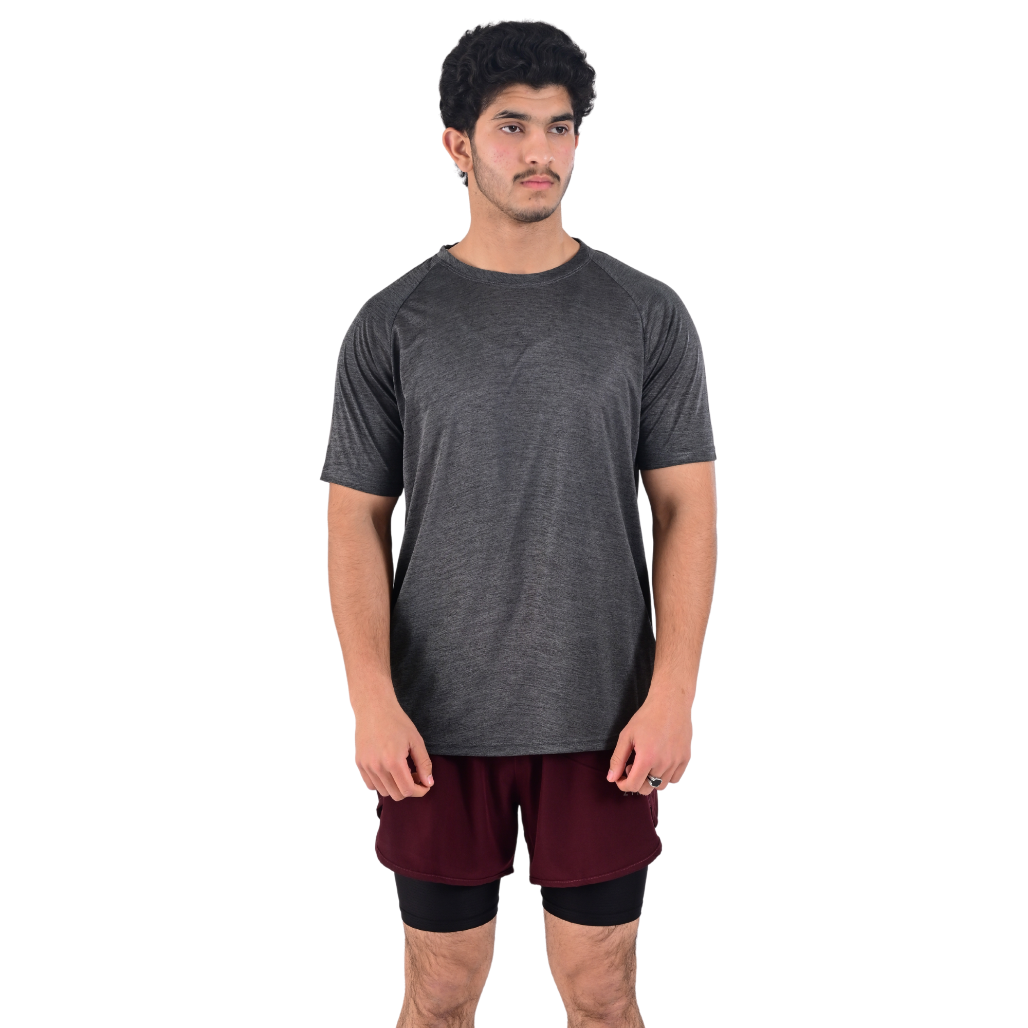 ZYNK® Men's Breathable Quick-Dry Gym T-Shirt with Reflective Sleeves - Melange Black