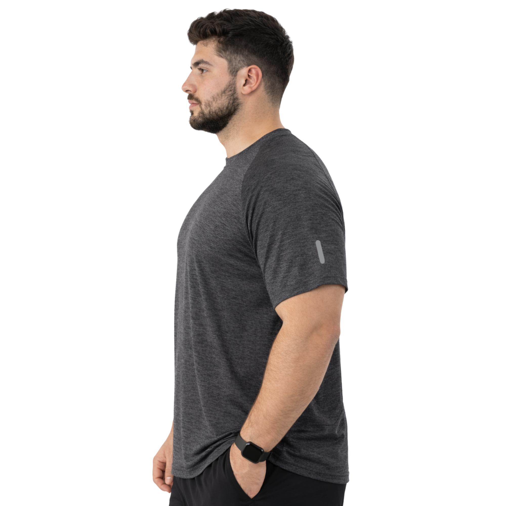 ZYNK® Men’s Quick-Dry Gym T-Shirt with Reflective Detail (XXL–4XL)      (Melange Black)