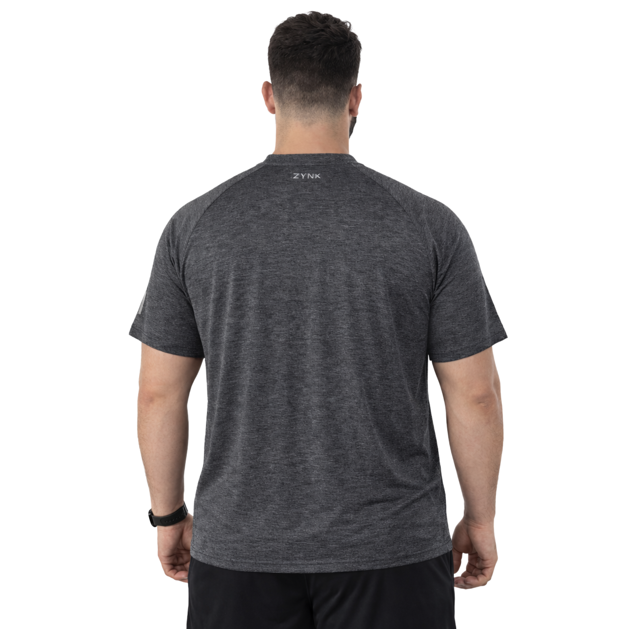 ZYNK® Men’s Quick-Dry Gym T-Shirt with Reflective Detail (XXL–4XL)      (Melange Black)
