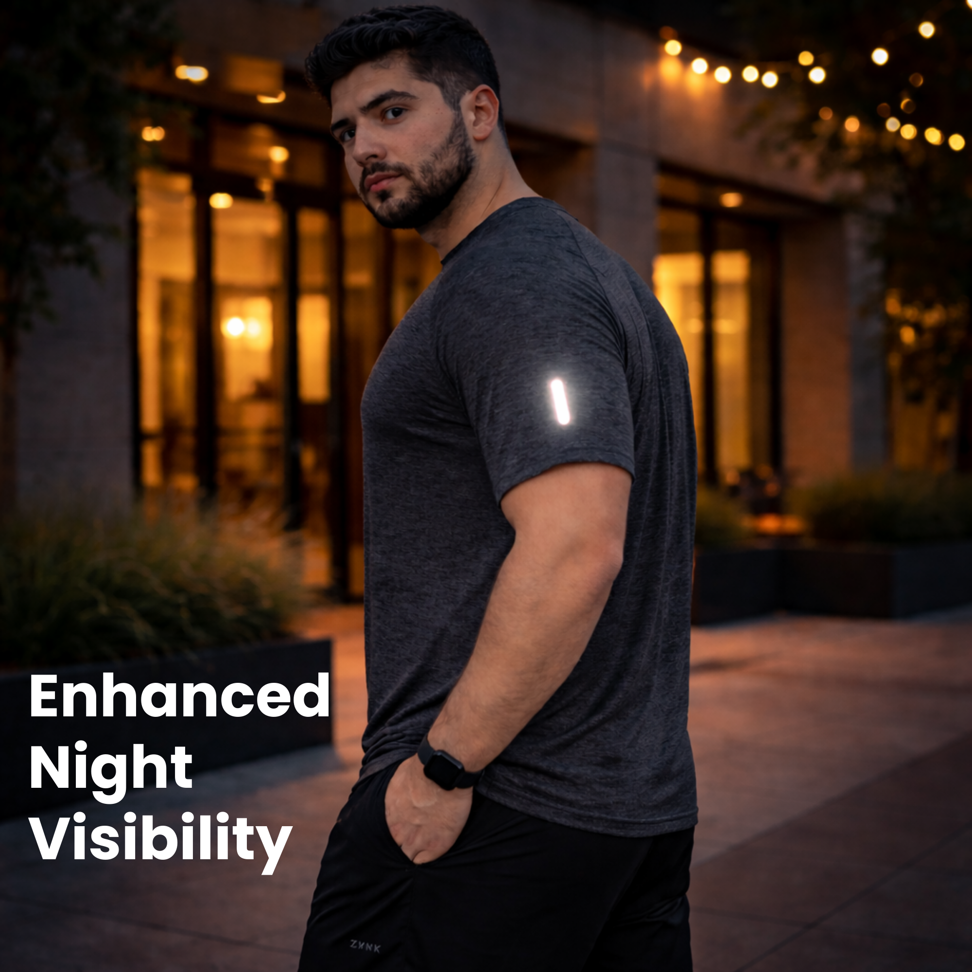 ZYNK® Men’s Quick-Dry Gym T-Shirt with Reflective Detail (XXL–4XL)      (Melange Black)