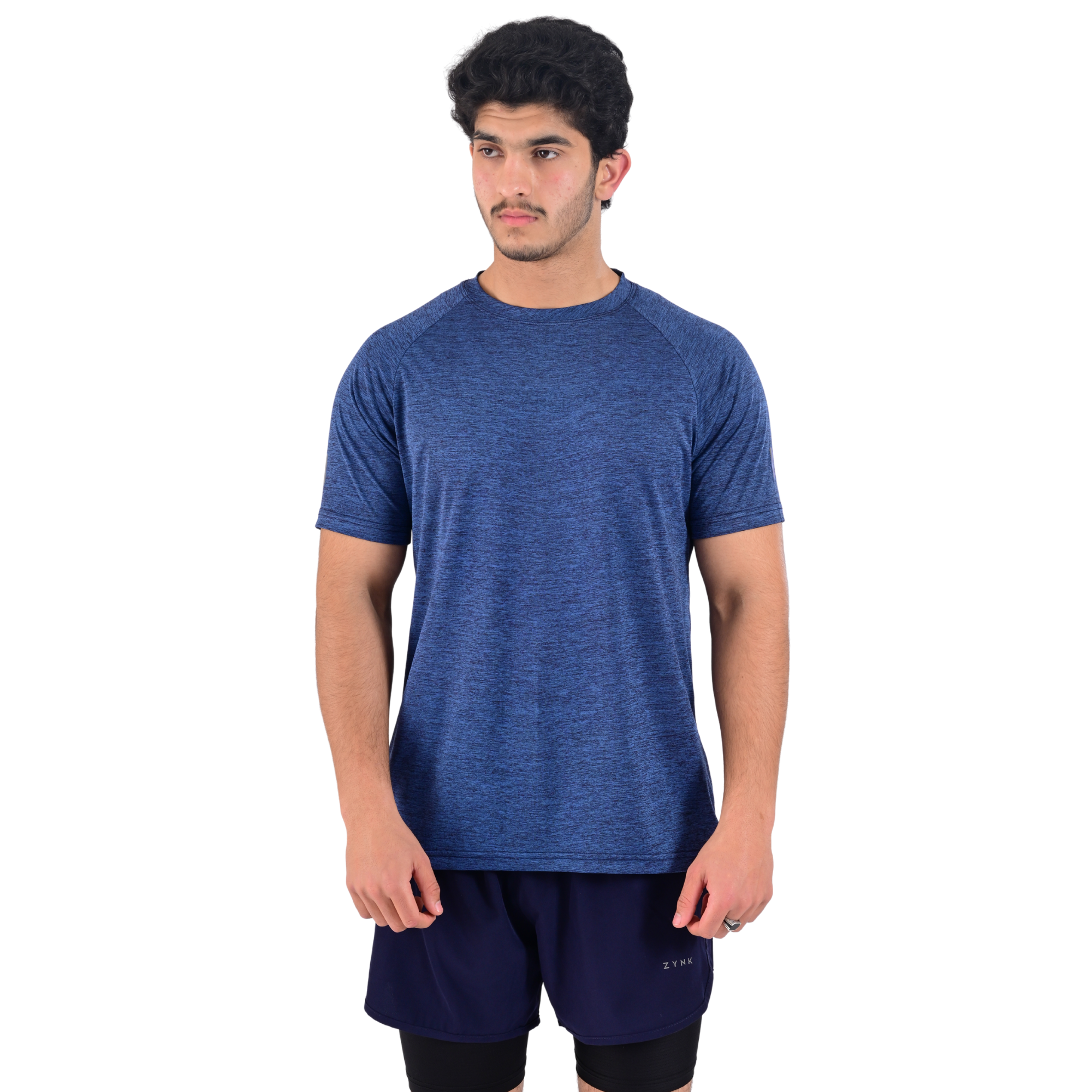 ZYNK® Men's Breathable Quick-Dry Gym T-Shirt with Reflective Sleeves - Melange Navy