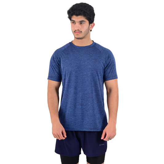 ZYNK® Men's Breathable Quick-Dry Gym T-Shirt with Reflective Sleeves - Melange Navy