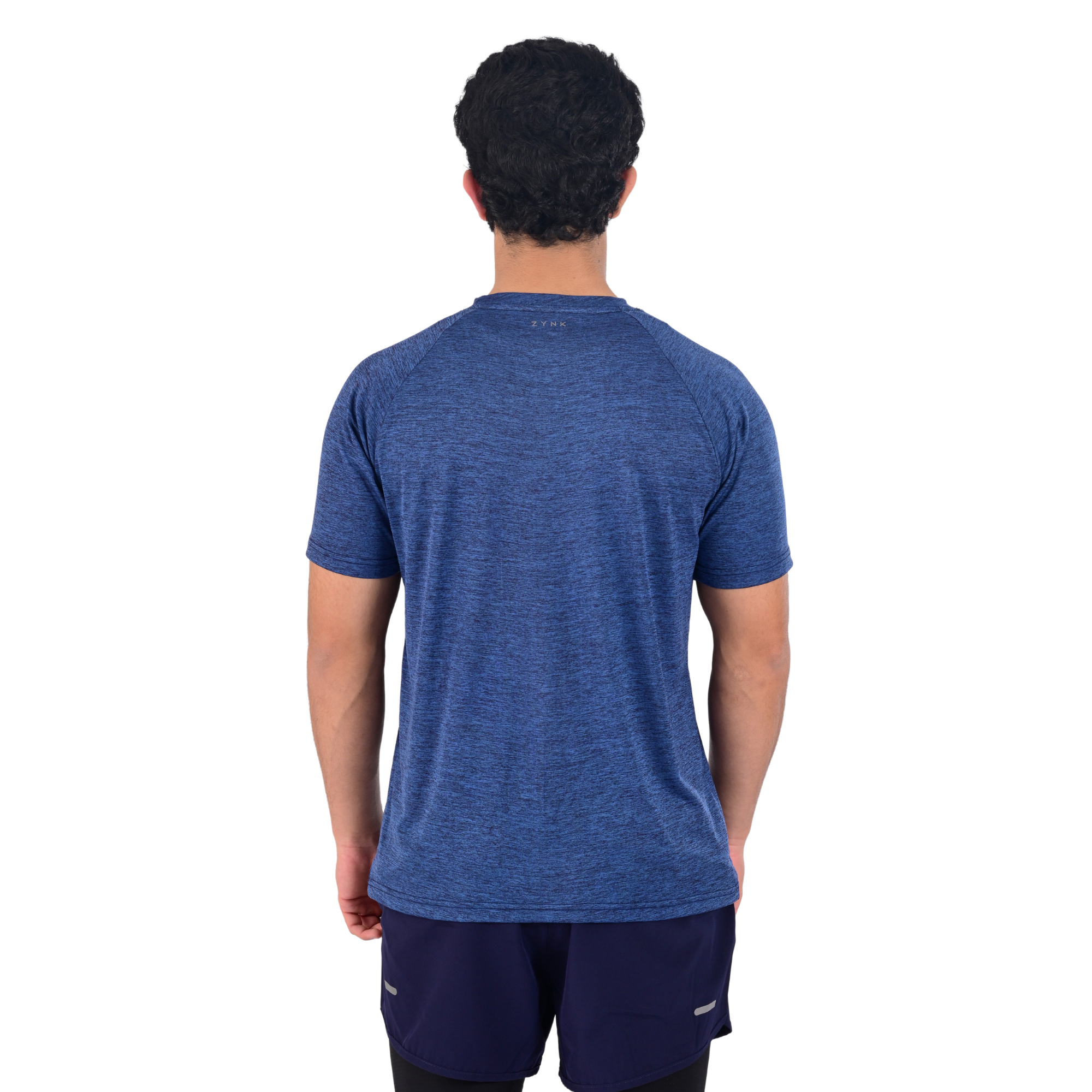 ZYNK® Men's Breathable Quick-Dry Gym T-Shirt with Reflective Sleeves - Melange Navy