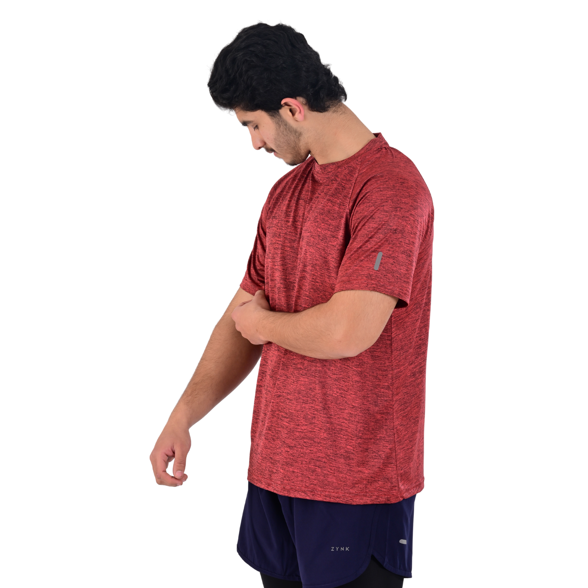 ZYNK® Men's Breathable Quick-Dry Gym T-Shirt with Reflective Sleeves - Melenge Maroon