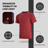 ZYNK® Men’s Quick-Dry Gym T-Shirt with Reflective Detail (XXL–4XL)      (Melange Maroon)